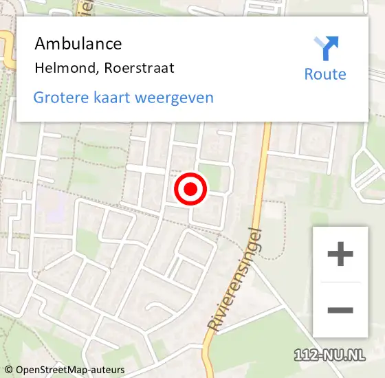 Locatie op kaart van de 112 melding: Ambulance Helmond, Roerstraat op 27 juli 2019 15:08