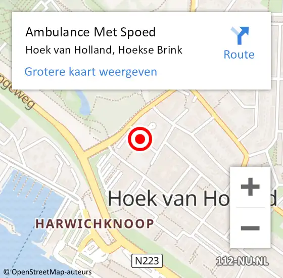Locatie op kaart van de 112 melding: Ambulance Met Spoed Naar Hoek van Holland, Hoekse Brink op 27 juli 2019 17:43
