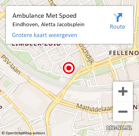 Locatie op kaart van de 112 melding: Ambulance Met Spoed Naar Eindhoven, Aletta Jacobsplein op 27 juli 2019 20:24