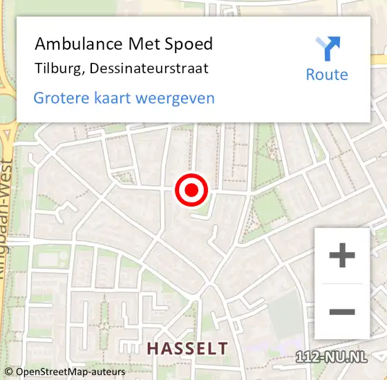 Locatie op kaart van de 112 melding: Ambulance Met Spoed Naar Tilburg, Dessinateurstraat op 27 juli 2019 20:36