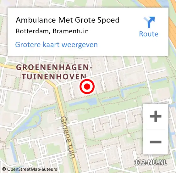 Locatie op kaart van de 112 melding: Ambulance Met Grote Spoed Naar Rotterdam, Bramentuin op 27 juli 2019 21:23