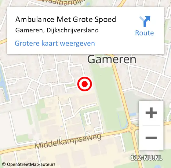 Locatie op kaart van de 112 melding: Ambulance Met Grote Spoed Naar Gameren, Dijkschrijversland op 27 juli 2019 21:24