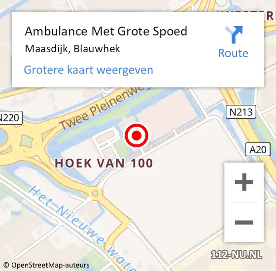 Locatie op kaart van de 112 melding: Ambulance Met Grote Spoed Naar Maasdijk, Blauwhek op 27 juli 2019 22:31