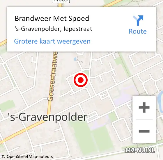 Locatie op kaart van de 112 melding: Brandweer Met Spoed Naar 's-Gravenpolder, Iepestraat op 28 juli 2019 00:27