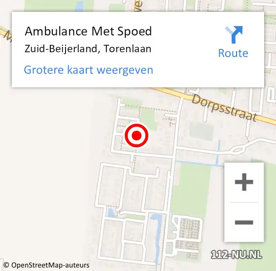 Locatie op kaart van de 112 melding: Ambulance Met Spoed Naar Zuid-Beijerland, Torenlaan op 28 juli 2019 10:12