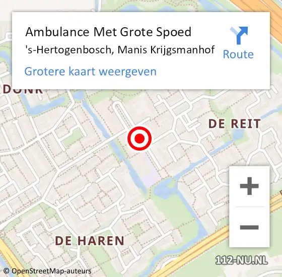 Locatie op kaart van de 112 melding: Ambulance Met Grote Spoed Naar 's-Hertogenbosch, Manis Krijgsmanhof op 28 juli 2019 13:16