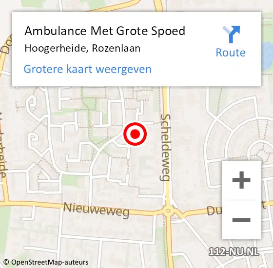 Locatie op kaart van de 112 melding: Ambulance Met Grote Spoed Naar Hoogerheide, Rozenlaan op 28 juli 2019 13:27