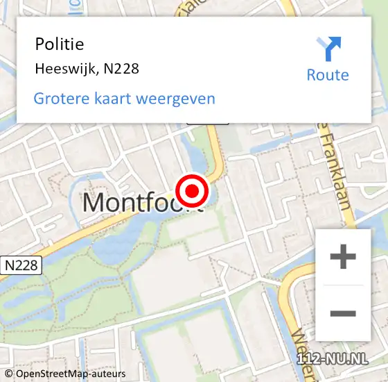 Locatie op kaart van de 112 melding: Politie Heeswijk, N228 op 28 juli 2019 16:18