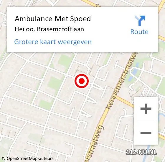 Locatie op kaart van de 112 melding: Ambulance Met Spoed Naar Heiloo, Brasemcroftlaan op 28 juli 2019 16:51