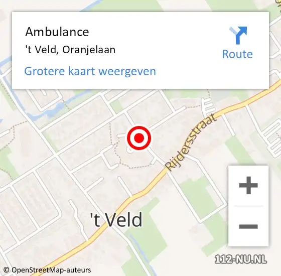 Locatie op kaart van de 112 melding: Ambulance 't Veld, Oranjelaan op 29 juli 2019 05:39
