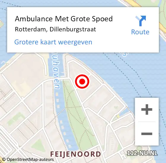 Locatie op kaart van de 112 melding: Ambulance Met Grote Spoed Naar Rotterdam, Dillenburgstraat op 29 juli 2019 10:42