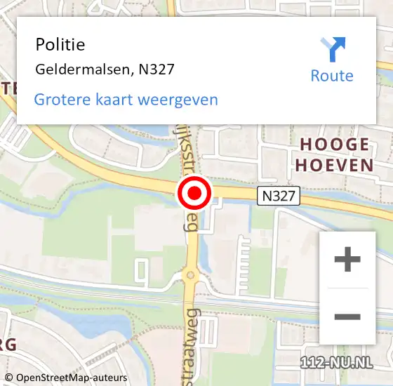 Locatie op kaart van de 112 melding: Politie Geldermalsen, N327 op 29 juli 2019 12:05
