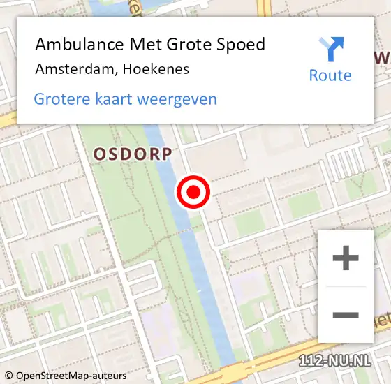 Locatie op kaart van de 112 melding: Ambulance Met Grote Spoed Naar Amsterdam, Hoekenes op 29 juli 2019 13:55