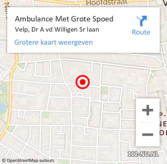Locatie op kaart van de 112 melding: Ambulance Met Grote Spoed Naar Velp, Dr A vd Willigen Sr laan op 29 juli 2019 16:24