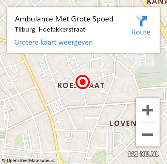Locatie op kaart van de 112 melding: Ambulance Met Grote Spoed Naar Tilburg, Hoefakkerstraat op 29 juli 2019 16:33