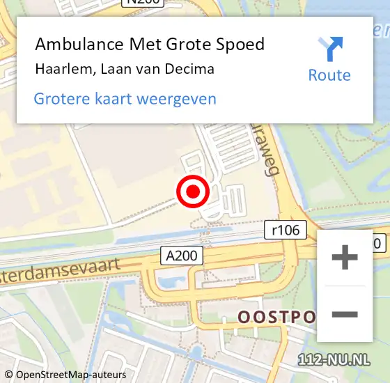 Locatie op kaart van de 112 melding: Ambulance Met Grote Spoed Naar Haarlem, Laan Van Decima op 29 juli 2019 17:28