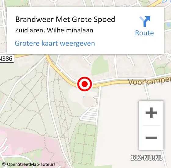Locatie op kaart van de 112 melding: Brandweer Met Grote Spoed Naar Zuidlaren, Wilhelminalaan op 29 juli 2019 19:03