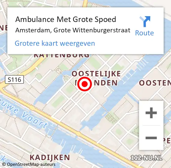 Locatie op kaart van de 112 melding: Ambulance Met Grote Spoed Naar Amsterdam, Grote Wittenburgerstraat op 30 juli 2019 01:31