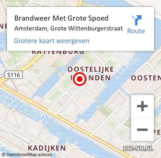 Locatie op kaart van de 112 melding: Brandweer Met Grote Spoed Naar Amsterdam, Grote Wittenburgerstraat op 30 juli 2019 01:35