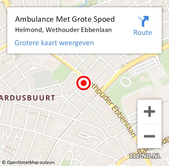 Locatie op kaart van de 112 melding: Ambulance Met Grote Spoed Naar Helmond, Wethouder Ebbenlaan op 30 juli 2019 10:49