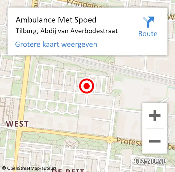 Locatie op kaart van de 112 melding: Ambulance Met Spoed Naar Tilburg, Abdij van Averbodestraat op 30 juli 2019 12:26