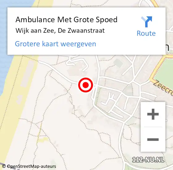 Locatie op kaart van de 112 melding: Ambulance Met Grote Spoed Naar Wijk aan Zee, De Zwaanstraat op 30 juli 2019 15:16