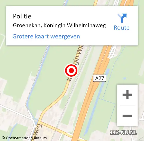 Locatie op kaart van de 112 melding: Politie Groenekan, Koningin Wilhelminaweg op 30 juli 2019 16:26