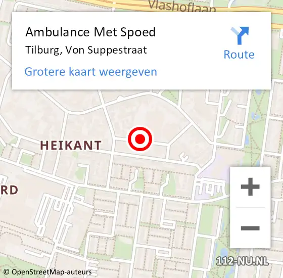 Locatie op kaart van de 112 melding: Ambulance Met Spoed Naar Tilburg, Von Suppestraat op 30 juli 2019 23:08