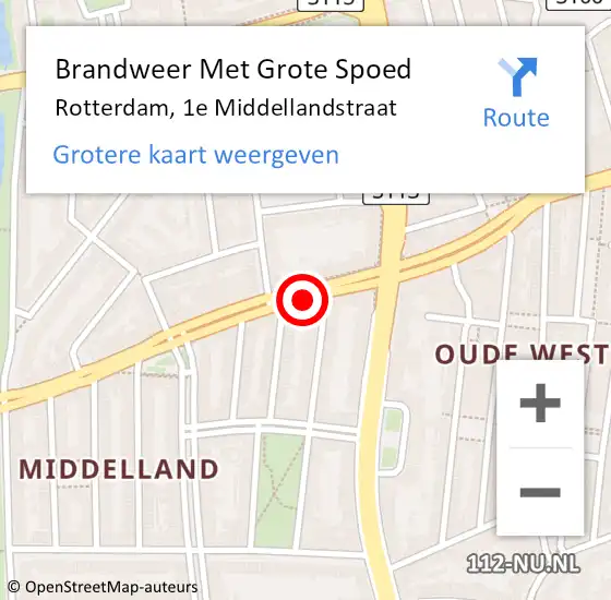 Locatie op kaart van de 112 melding: Brandweer Met Grote Spoed Naar Rotterdam, 1e Middellandstraat op 31 juli 2019 05:07