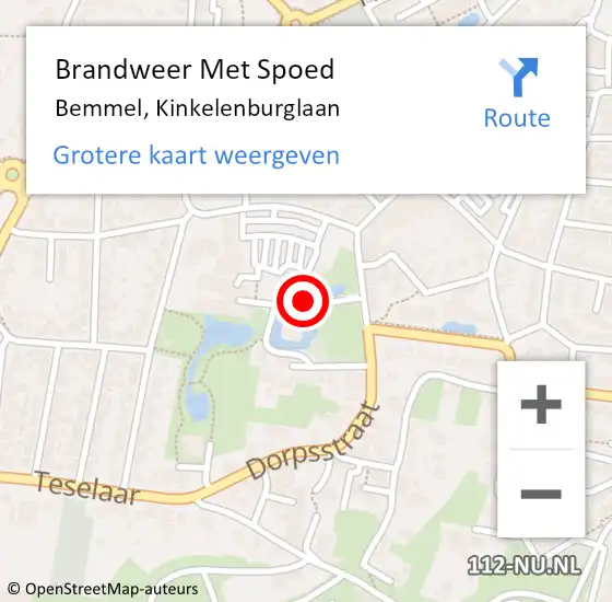 Locatie op kaart van de 112 melding: Brandweer Met Spoed Naar Bemmel, Kinkelenburglaan op 31 juli 2019 18:00