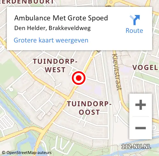 Locatie op kaart van de 112 melding: Ambulance Met Grote Spoed Naar Den Helder, Brakkeveldweg op 31 juli 2019 23:33