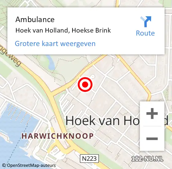 Locatie op kaart van de 112 melding: Ambulance Hoek van Holland, Hoekse Brink op 1 augustus 2019 07:03