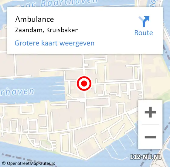 Locatie op kaart van de 112 melding: Ambulance Zaandam, Kruisbaken op 1 augustus 2019 07:23