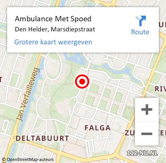 Locatie op kaart van de 112 melding: Ambulance Met Spoed Naar Den Helder, Marsdiepstraat op 1 augustus 2019 08:27