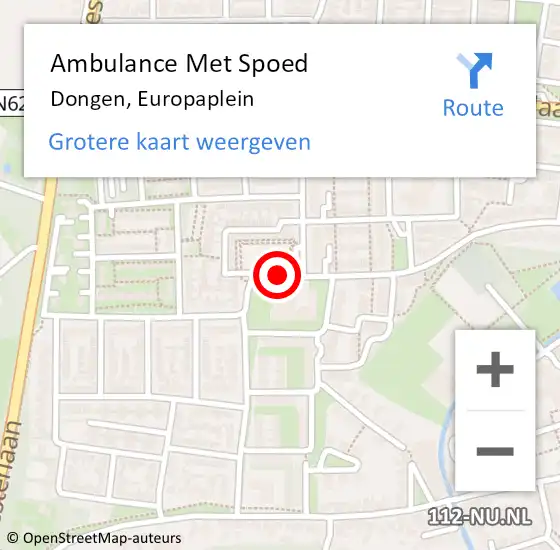 Locatie op kaart van de 112 melding: Ambulance Met Spoed Naar Dongen, Europaplein op 1 augustus 2019 10:11