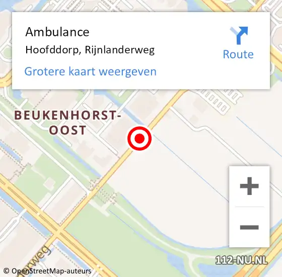 Locatie op kaart van de 112 melding: Ambulance Hoofddorp, Rijnlanderweg op 1 augustus 2019 11:20