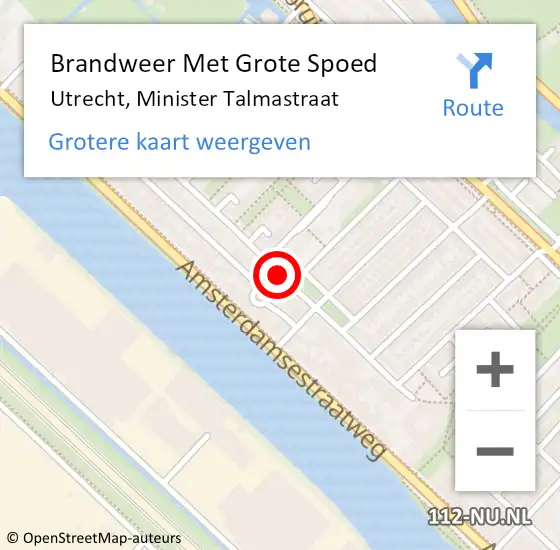 Locatie op kaart van de 112 melding: Brandweer Met Grote Spoed Naar Utrecht, Minister Talmastraat op 1 augustus 2019 11:33