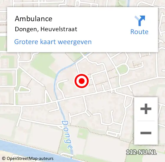 Locatie op kaart van de 112 melding: Ambulance Dongen, Heuvelstraat op 1 augustus 2019 12:46