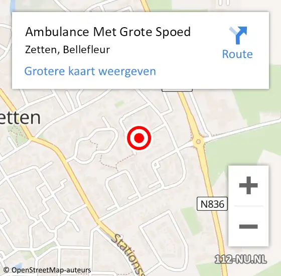 Locatie op kaart van de 112 melding: Ambulance Met Grote Spoed Naar Zetten, Bellefleur op 1 augustus 2019 19:35
