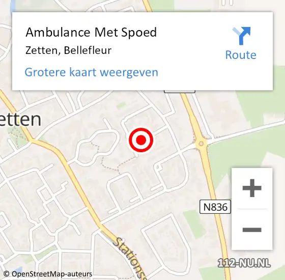 Locatie op kaart van de 112 melding: Ambulance Met Spoed Naar Zetten, Bellefleur op 1 augustus 2019 20:18