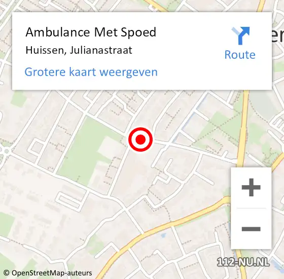 Locatie op kaart van de 112 melding: Ambulance Met Spoed Naar Huissen, Julianastraat op 1 augustus 2019 20:43