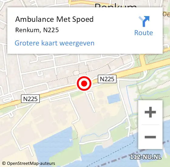 Locatie op kaart van de 112 melding: Ambulance Met Spoed Naar Renkum, N225 op 1 augustus 2019 23:08