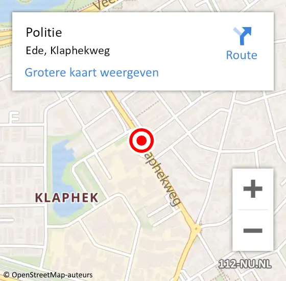 Locatie op kaart van de 112 melding: Politie Ede, Klaphekweg op 2 augustus 2019 07:19
