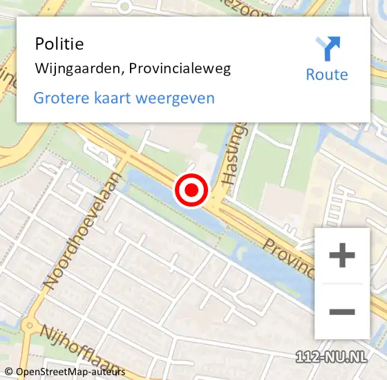 Locatie op kaart van de 112 melding: Politie Wijngaarden, Provincialeweg op 2 augustus 2019 10:20