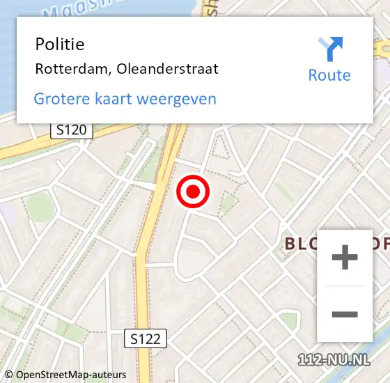 Locatie op kaart van de 112 melding: Politie Rotterdam, Oleanderstraat op 2 augustus 2019 14:15