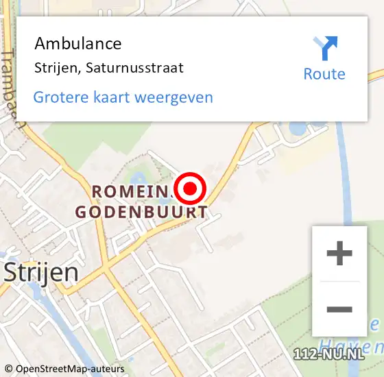 Locatie op kaart van de 112 melding: Ambulance Strijen, Saturnusstraat op 2 augustus 2019 18:15