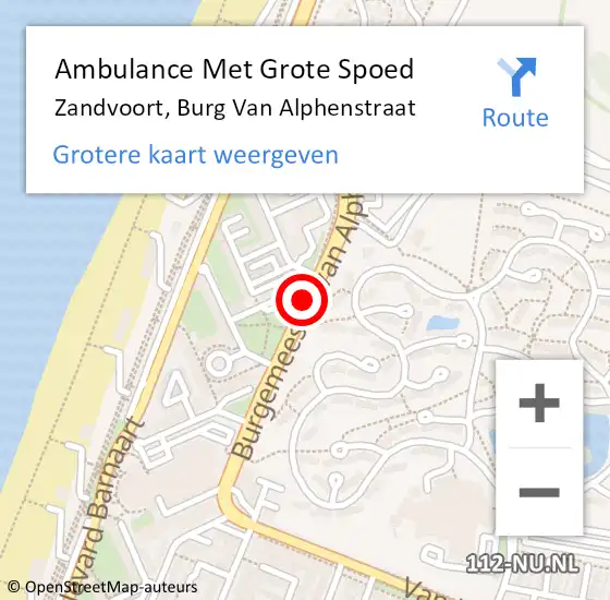 Locatie op kaart van de 112 melding: Ambulance Met Grote Spoed Naar Zandvoort, Burg Van Alphenstraat op 3 augustus 2019 11:06