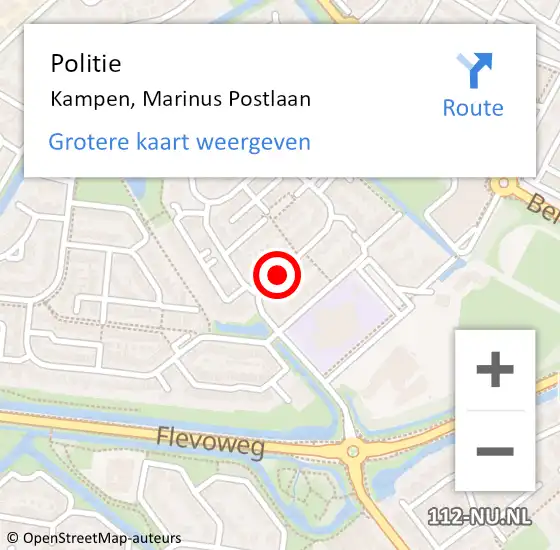 Locatie op kaart van de 112 melding: Politie Kampen, Marinus Postlaan op 3 augustus 2019 14:39