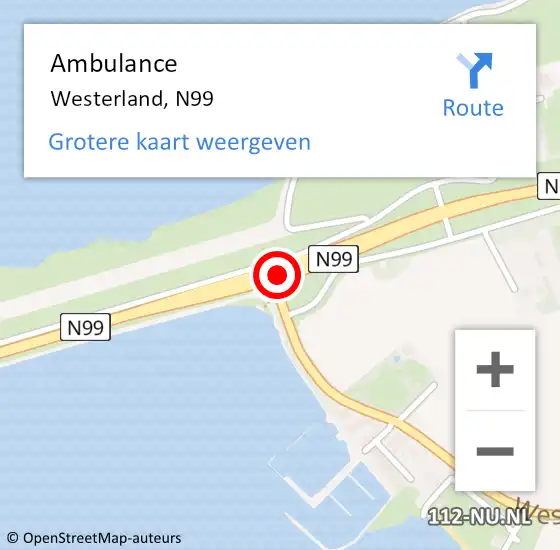Locatie op kaart van de 112 melding: Ambulance Westerland, N99 op 3 augustus 2019 16:23
