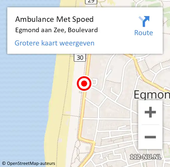 Locatie op kaart van de 112 melding: Ambulance Met Spoed Naar Egmond aan Zee, Boulevard op 3 augustus 2019 21:08